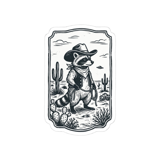 Cowboy Raccoon Desert Sticker | Retro Western UFO Graphic, Vintage Southwest