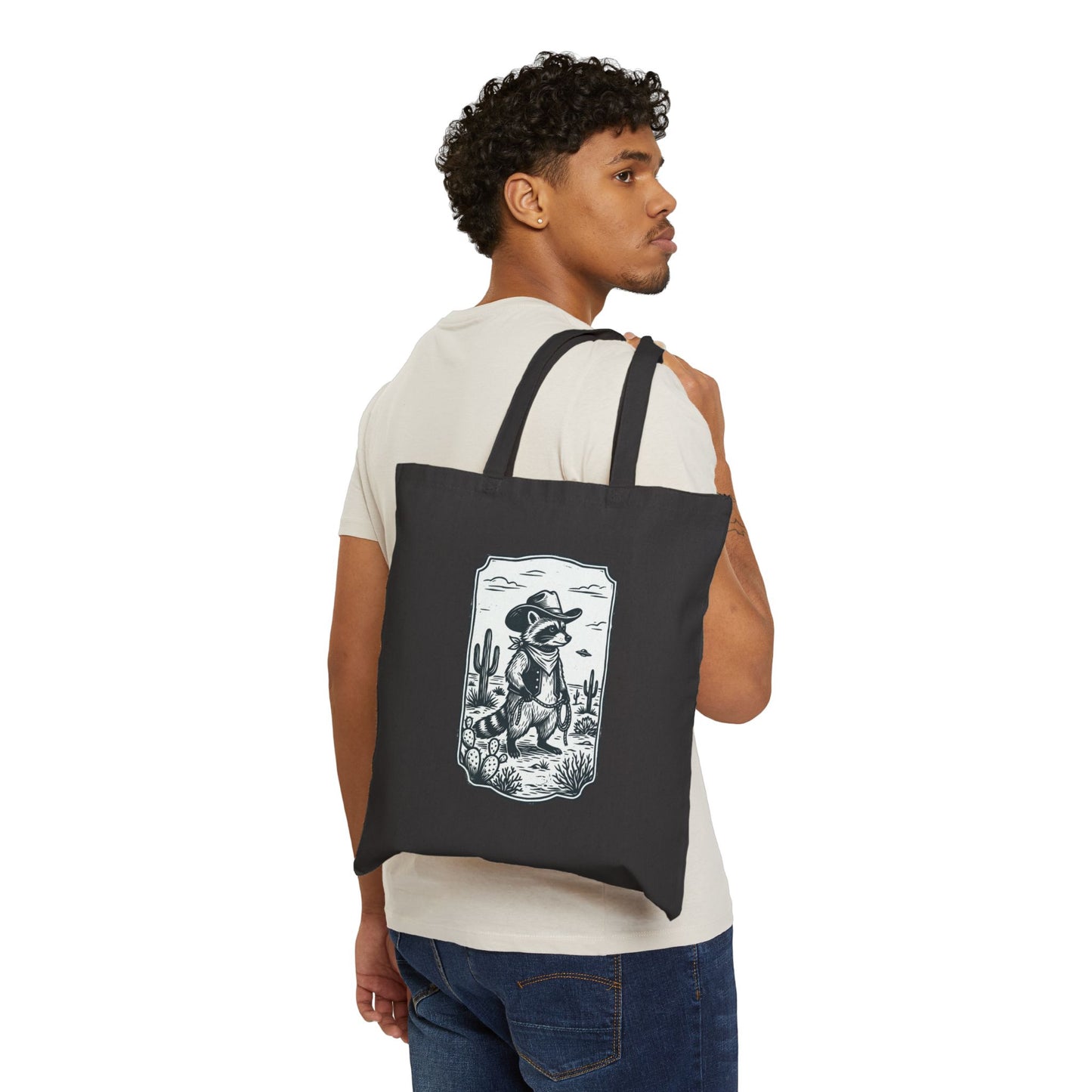 Vintage Cowboy Alien Tote, UFO Graphics, Retro Desert Sci‑Fi Canvas