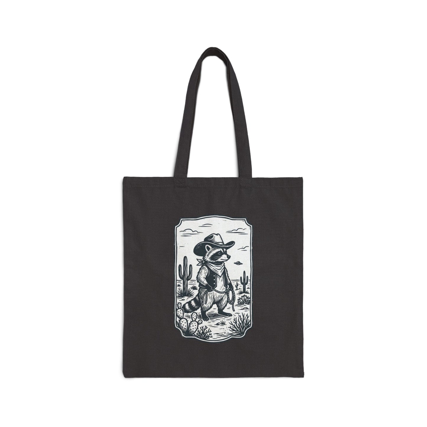Vintage Cowboy Alien Tote, UFO Graphics, Retro Desert Sci‑Fi Canvas