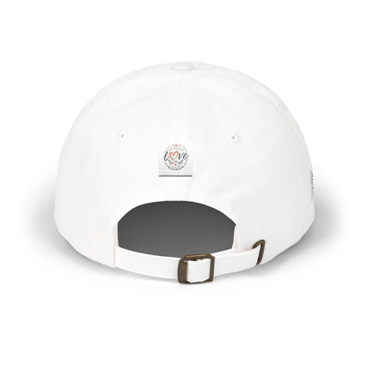 Spread Love Dad Cap – White Embroidered Heart Patch Baseball Hat