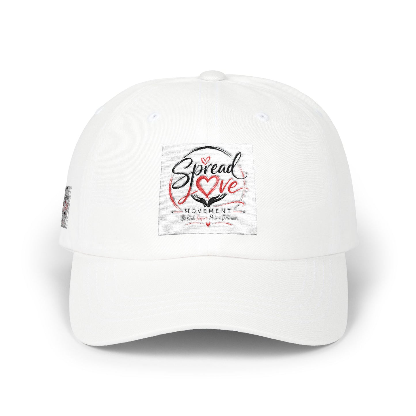 Spread Love Dad Cap – White Embroidered Heart Patch Baseball Hat