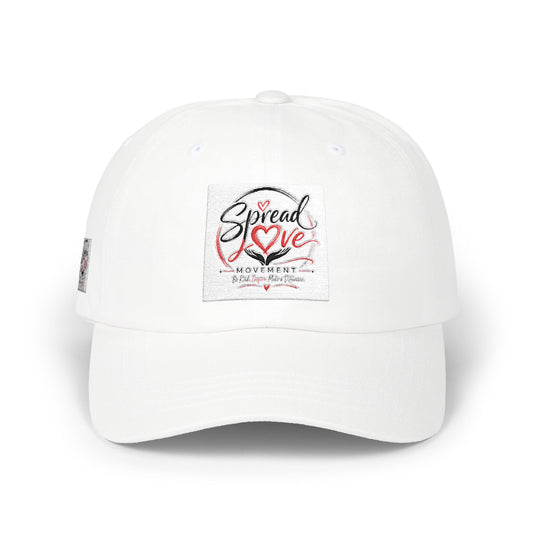 Spread Love Dad Cap – White Embroidered Heart Patch Baseball Hat