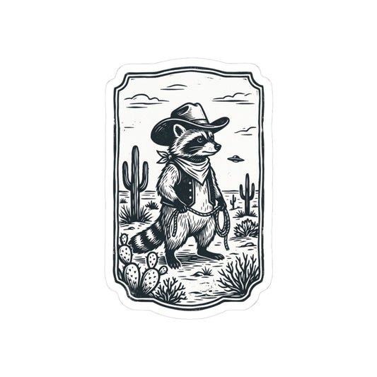 Cowboy Raccoon Desert Sticker | Retro Western UFO Graphic, Vintage Southwest