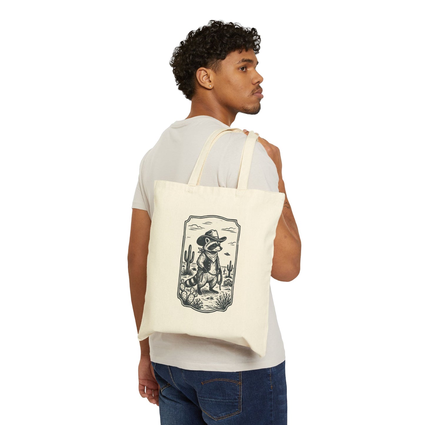 Vintage Cowboy Alien Tote, UFO Graphics, Retro Desert Sci‑Fi Canvas